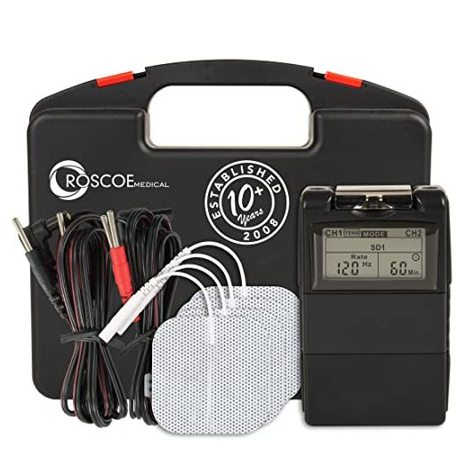 Roscoe Medical TENS Unit and EMS Muscle Stimulator - OTC TENS Machine for Back Pain Relief, Lower Back Pain Relief, Neck Pain, or Sciatica Pain Relief, Clinical Strength Stim Machine