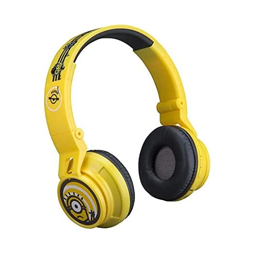 Minions Kids Bluetooth Headphones, Wireless Headphones with Microphone Includes Aux Cord, Volume Reduced Kids Foldable Headphones for School, Home, or Travel
