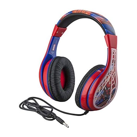 Spiderman Kids Headphones, Adjustable Headband, Stereo Sound, 3.5Mm Jack, Wired Headphones for Kids, Tangle-Free, Volume Control, Foldable, Childrens Headphones Over Ear for School Home, Travel