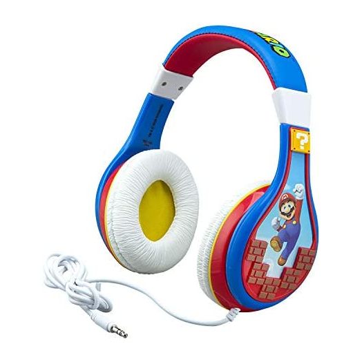 eKids Super Mario Kids Headphones, Adjustable Headband, Stereo Sound, 3.5Mm Jack, Wired Headphones for Kids, Tangle-Free, Volume Control, Childrens Headphones Over Ear for School Home, Travel