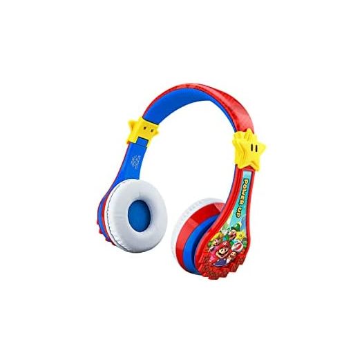 Super Mario Wireless Bluetooth Portable Kids Headphones with Microphone, Volume Reduced to Protect Hearing Rechargeable Battery, Adjustable Kids Headband for School Home or Travel