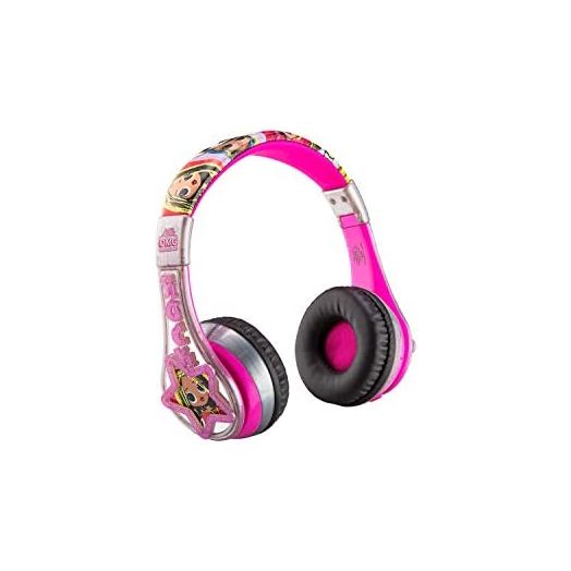 LOL Surprise Kids Bluetooth Headphones, Wireless Headphones with Microphone Includes Aux Cord, Volume Reduced Kids Foldable Headphones for School, Home, or Travel