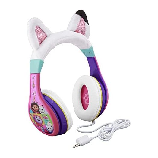 DreamWorks Gabby's Dollhouse Headphones for Kids, Wired Headphones for School, Home or Travel, Tangle Free Toddler Headphones with Volume Control, 3.5mm Jack, Includes Headphone Splitter