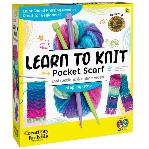 Creativity for Kids Learn to Knit Pocket Scarf- Child, Beginner Craft Kit for Boys and Girls