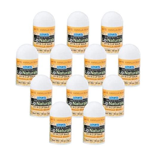 Lip Naturals® | Mini Vanilla Lip Balm with Sunscreen (SPF-15) | Made in USA with Beeswax & Coconut Oil | 12-Count Mini Lip Balm Pack with Vanilla Bean Flavor (0.10oz/3g Each)