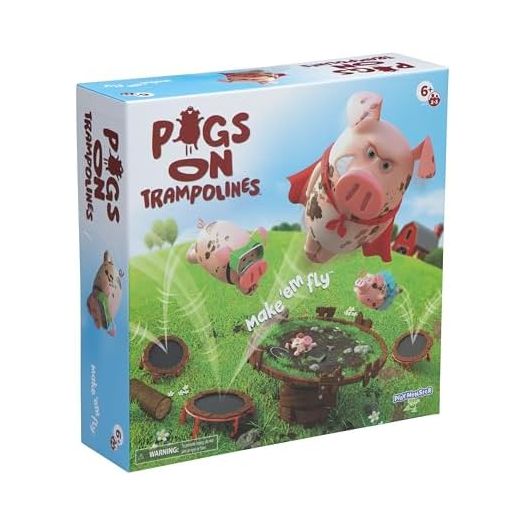 PlayMonster Pigs on Trampolines Game, Fun Board Games for Kids 6-8, Family Games, Trampoline Toys, Flying Pigs Game for Kids, Fast Action Games for Kids 8-12, Games for Family Game Night