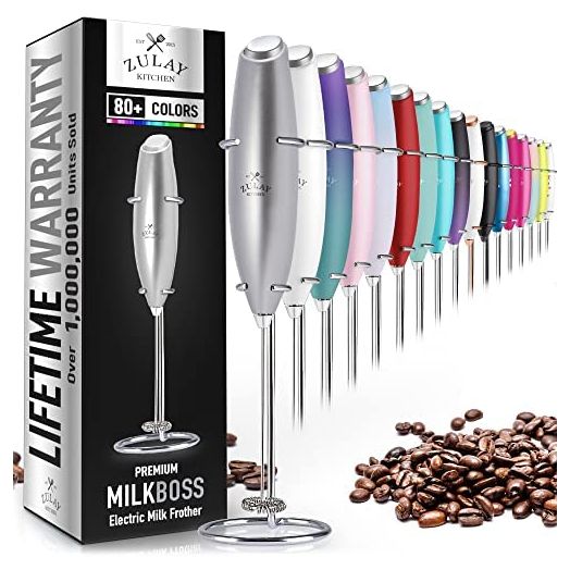 Zulay Original Milk Frother Handheld Foam Maker for Lattes - Whisk Drink Mixer for Coffee, Mini Foamer for Cappuccino, Frappe, Matcha, Hot Chocolate by Milk Boss