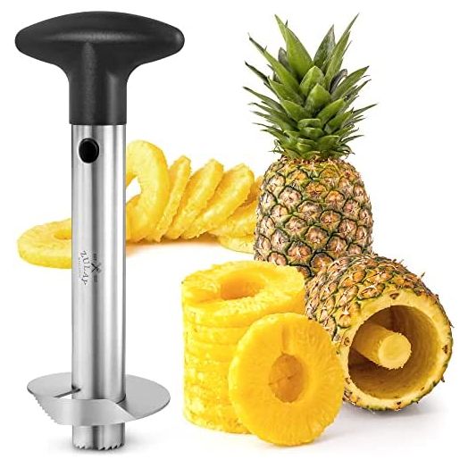 Zulay Kitchen Pineapple Corer and Slicer Tool - Stainless Steel Pineapple Cutter for Easy Core Removal & Slicing - Super Fast Pineapple Slicer and Corer Tool Saves you Time (Black)