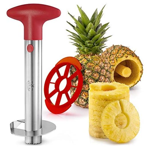 Zulay Pineapple Corer and Slicer Tool Set - Heavy Duty Stainless Steel Pineapple Cutter - Included Pineapple Slicer For Ready To Eat Wedges Saves Time and Effort (Red)