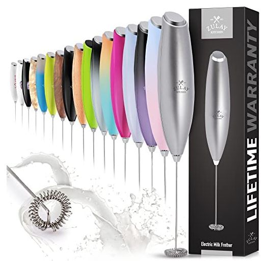 Zulay Milk Frother for Coffee with Upgraded Titanium Motor - Handheld Frother Electric Whisk, Milk Foamer, Mini Mixer and Coffee Blender Frother for Frappe, Latte, Matcha, No Stand - Silver