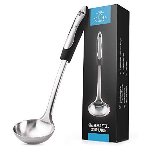 Zulay (12 inch) Stainless Steel Soup Ladle - Durable Rust Proof Soup Ladle With Ergonomic Handle - Soup Serving Spoon Ladles For Cooking, Gravy, Sauces, and More
