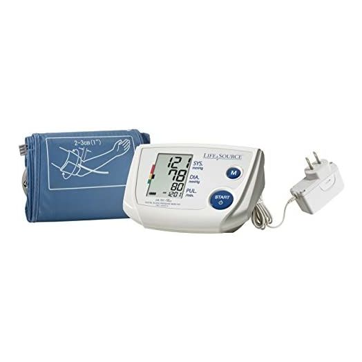 LifeSource Upper Arm Blood Pressure Monitor, Small Cuff for Thin Arms, Fits 6.3” – 9.4” (UA-767PSAC)