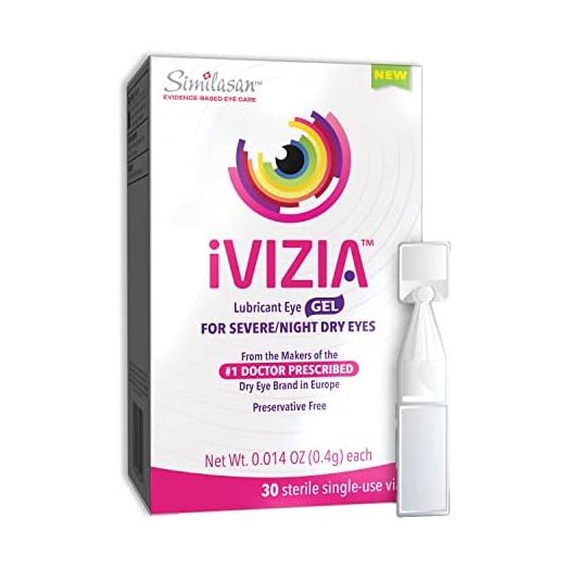 iVIZIA Lubricant Eye Gel for Severe and Nighttime Dry Eye Relief, Preservative-Free, Moisturizing, 30 Sterile Single-Use Vials