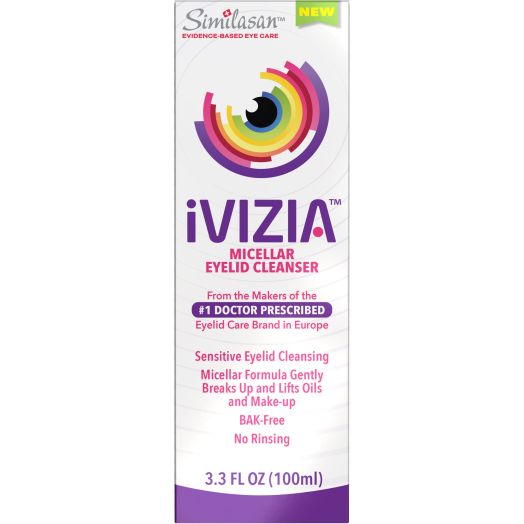 iVIZIA Micellar Eyelid Cleanser for Sensitive Eyelid Cleansing, BAK-Preservative-Free, Rinse-Free, Gently Removes Makeup, 3.3 fl oz bottle