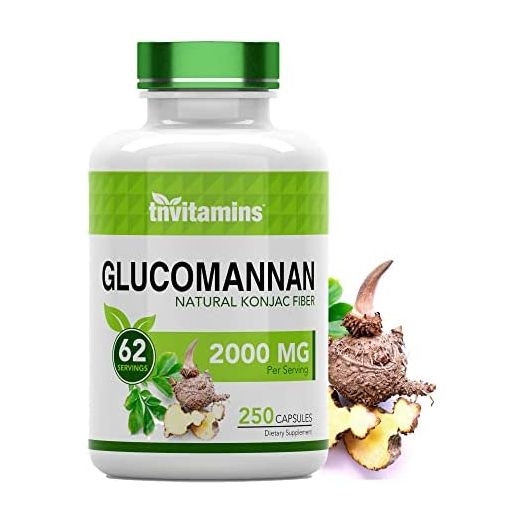Glucomannan Capsules 2000 MG - 250 Count | Natural Konjac Root Fiber Extract Powder Supplement | Soluble, Dietary, & Digestive Fiber Pills | Produced in the USA | Non-GMO & Gluten Free | by TNVitamins