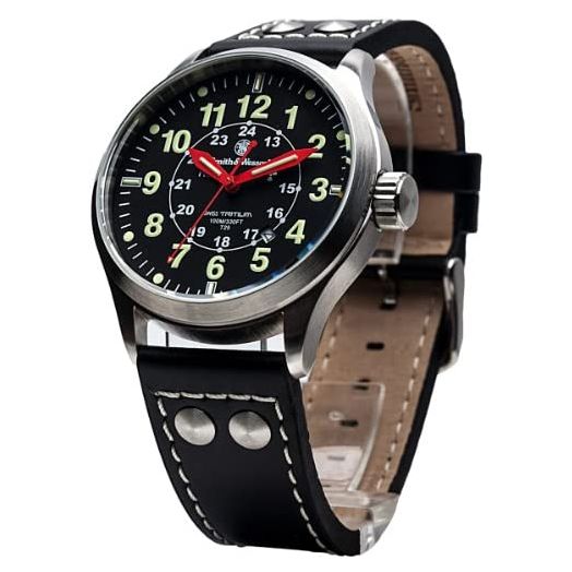 Smith & Wesson Swiss Tritium Men's Watch (Relojes de Hombre), Leather Strap, Waterproof Tactical Military Watch with Precision Quartz Japanese Movement, Mumbai Lamplighter, Tactical Watch, Precision Quart, Scratch Resistant, Father's Day Gift, Black
