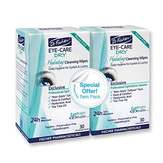 Dr. Fischer Eyelid Wipes for Clear Eyes. Blepharitis Treatment and Red Eye Cleaner. Purified Makeup Remover Eyelash Cleanser. Pre-moistened. 60 Wipes