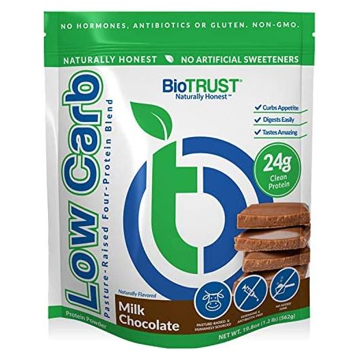 BioTrust Low Carb Natural and Delicious Protein Powder Whey and Casein Blend from Grass-Fed Hormone Free Cows, Non GMO, Soy Free, Gluten Free, Hormone and Antibiotic Free (6 Flavors) (Chocolate)
