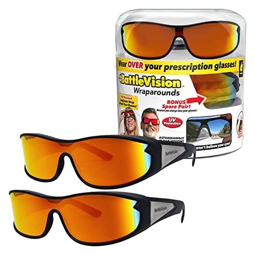 BattleVision Wrap Arounds HD Polarized Sunglasses, As Seen On TV, Fits Over Your Prescription Eyeglasses and Reading, See Clearer, Anti-Glare, Protects Your Eyes by Blocking Blue & UV Rays, Unisex