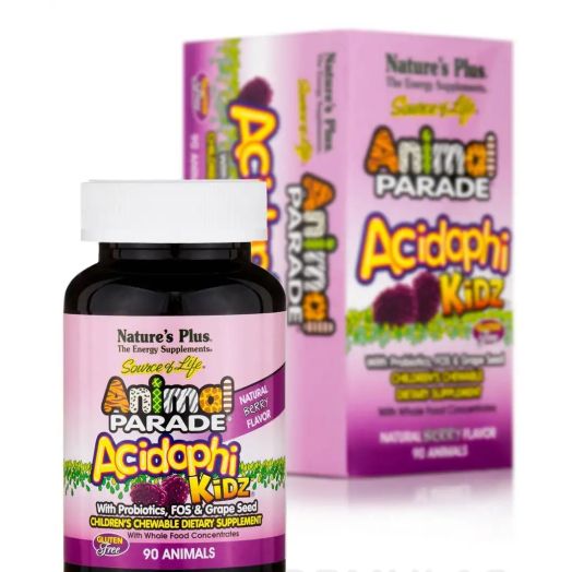 Nature's Plus Animal Parade AcidophiKidz Children's Chewables, Natural Berry Flavor - 90 Chewable Tablets