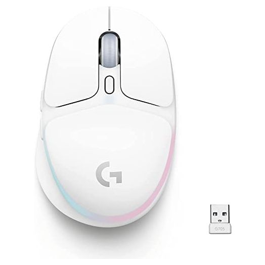 Logitech G705 Wireless Gaming Mouse, Customizable LIGHTSYNC RGB Lighting, Lightspeed Wireless, Bluetooth Connectivity, Lightweight, PC/Mac/Laptop - White Mist