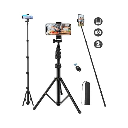 70" Phone Tripod Stand for Recording, Selfie Stick Tripod with Remote Phone Mount, Flexible Travel Tripod for Video Vlogging Photography, Compatible with iPhone Android iPad Cell Phone and Camera