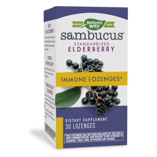 Nature's Way Sambucus Immune Elderberry Lozenges with Echinacea, Zinc, and Vitamin C, 30 Count