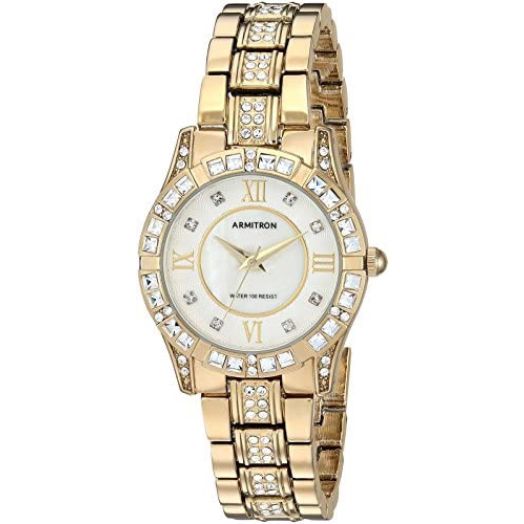 Armitron Women's 75/3996MPGP Genuine Crystal Accented Gold-Tone Bracelet Watch