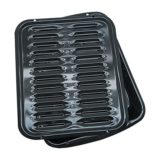 Range Kleen Broiler Pans for Ovens - BP102X 2 Pc Black Porcelain Coated Steel Oven Broiler Pan with Rack 16 x 12.75 x 1.75 Inches (Black)