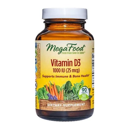 MegaFood Vitamin D3 1000 IU (25 mcg) - Immune & Bone Support Supplement with Vitamin D3 - Also Formulated with a Food & Herb Blend - Vegetarian, Gluten-Free - Made without Dairy - 90 Tabs