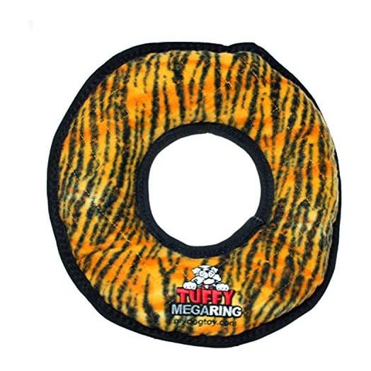 TUFFY - World's Tuffest Soft Dog Toy - MEGA Ring - Squeakers -Multiple Layers. Made Durable, Strong & Tough. Interactive Play (Tug, Toss & Fetch). Machine Washable & Floats. (Regular, Tiger)