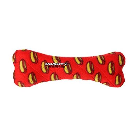 MIGHTY- No Stuff Bone-Red– Squeaky Plastic Core. 2-in-1 Toy. Made Durable & Floats, Strong & Tough. Interactive Play Dog Toy (Tug, Toss & Fetch)