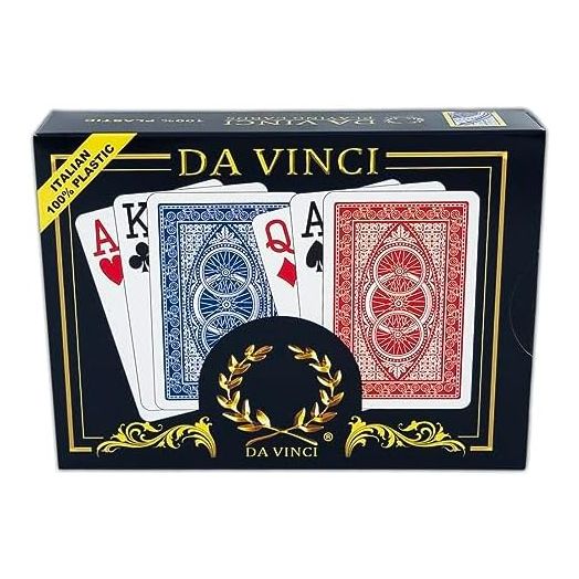DA VINCI Ruote Italian 100% Plastic Playing Cards 2-Deck Set Bridge Size Large Index