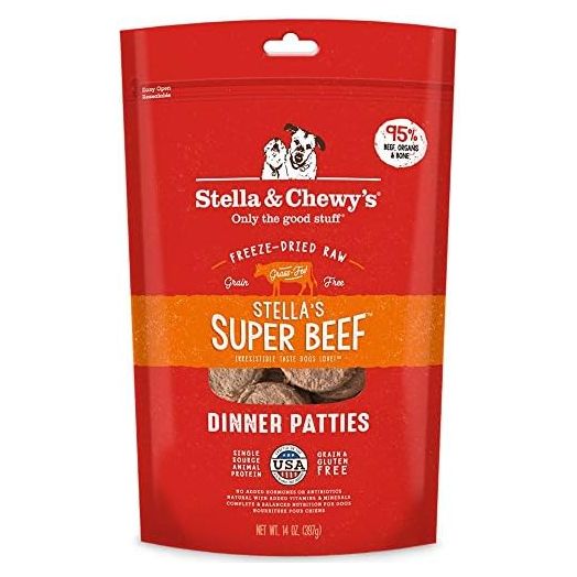 Stella & Chewy's Freeze Dried Raw Dinner Patties – Grain Free Dog Food, Protein Rich Stella’s Super Beef Recipe – 14 oz Bag
