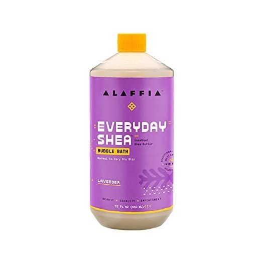 Alaffia Everyday Shea Bubble Bath, Soothing Support for Deep Relaxation and Soft Moisturized Skin | Made with Fair Trade Shea Butter | Cruelty Free | No Parabens | Vegan, Lavender 32 Fl Oz