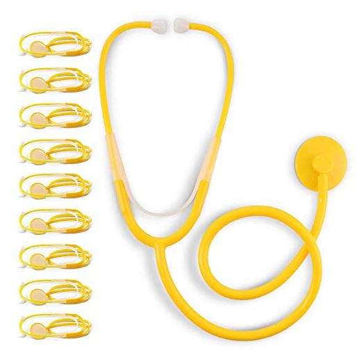 Primacare DS-9294 Pack of 10 Yellow Disposable Stethoscopes with Sound Sensitive Chestpiece and 22” PVC Tubing | Single Patient Use Ultra Lightweight Stethoscope for Home, Education, Doctors, Nurses