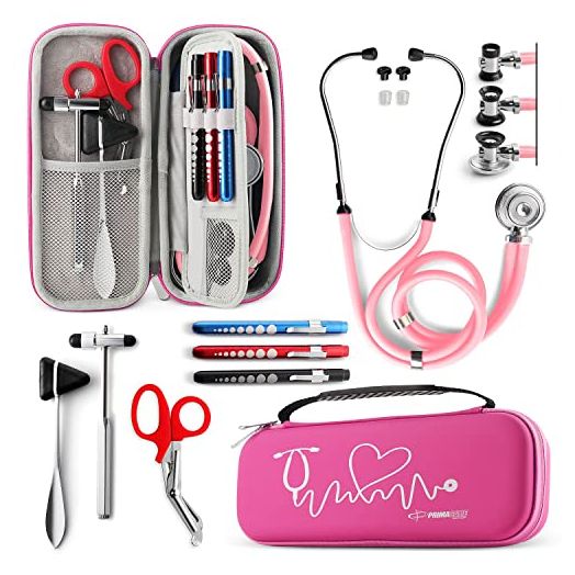 Primacare KB-9397-PK Stethoscope Case, Supplies Included, Pink with Multiple Compartments, Portable and Lightweight First Aid Kit Bag with Vital Medical Supplies, Nursing Accessories for Nurses