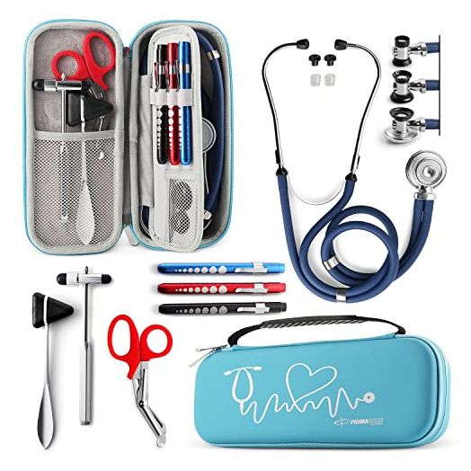 Primacare KB-9397-BL Stethoscope Case, Supplies Included, Blue with Multiple Compartments, Portable and Lightweight First Aid Kit Bag with Vital Medical Supplies, Nursing Accessories for Nurses