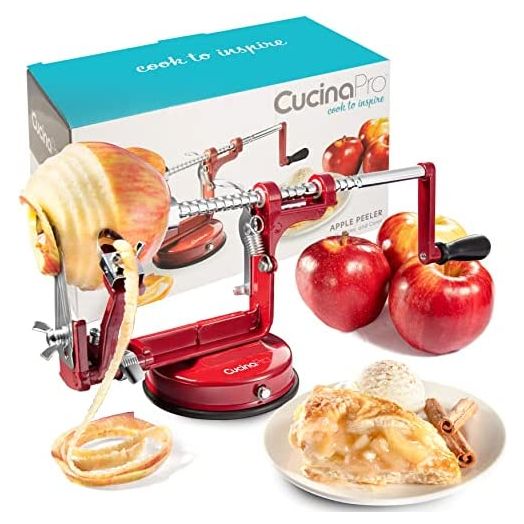 Apple Peeler and Corer by Cucina Pro - Long Lasting, Heavy Duty Chrome Cast Iron with Countertop Suction Cup, Powerful Hand Crank for Fruits or Veggies, Fall Apple Picking Season Must Have