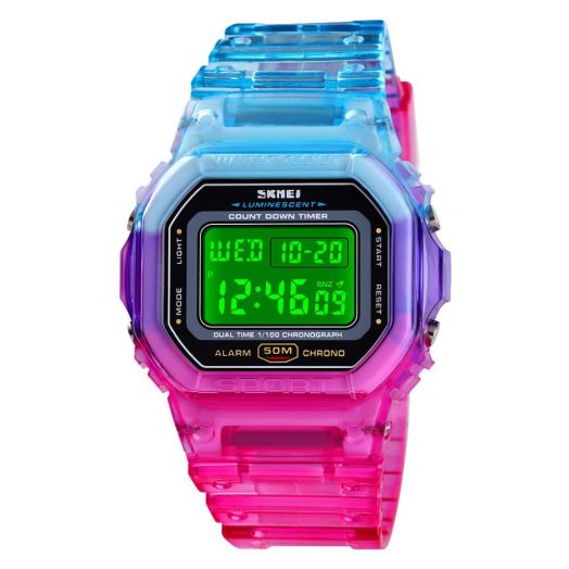 carlien Mens Colorful Digital Watch Square Sports Watches for Men Electronic Chronograph FashionTransparent Band Stopwatch