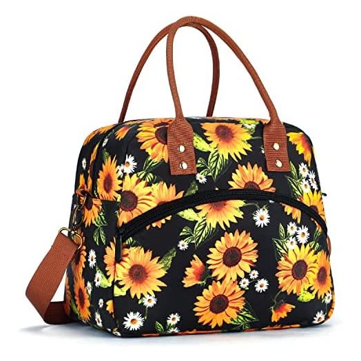 Insulated Lunch Bag Reusable Lunch Box Lunch Tote Bag Cooler Bag with Adjustable Shoulder Strap Food Storage Container Meal Prep Organizer for Women Men Adult Work Picnic - Sunflowers
