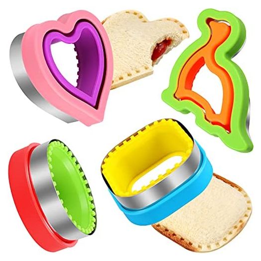 HINZER Sandwich Cutter and Sealer Set Uncrustables Maker 4 Pcs Bread Decruster Sandwich Cutter Pancake Maker Heart Square Circle Dinosaur Shape DIY Cookie Cutters Gift for Kids Adult Boys Girls