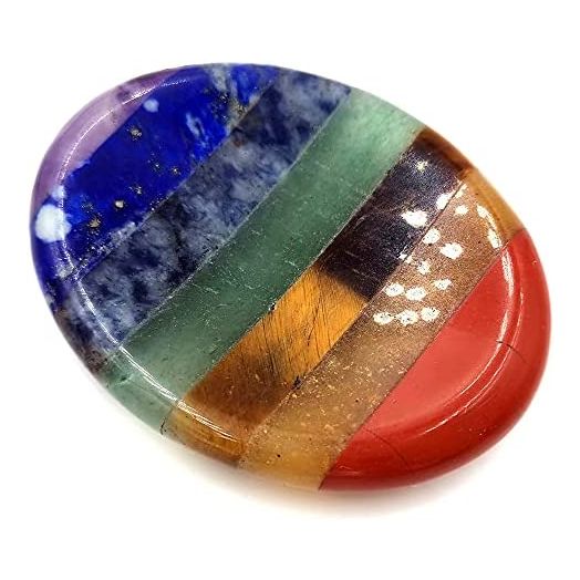 SHARKOOO Thumb Worry Stone for Anxiety, 7 Chakra Crystals Healing Stones, Oval Chakra Worry Stone, Meditation Crystal