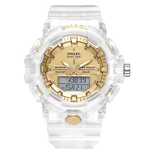 Men's Analog Display LED Watch Military Multifunctional Waterproof Quartz Sports Watch with Transparent Strap