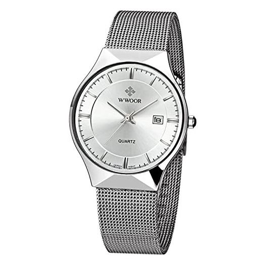 Men Watch Ultra Thin Watches Stainless Steel Mesh Band Quartz Wristwatch Fashion Date Waterproof Watches