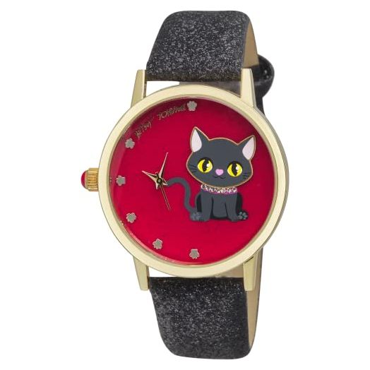 Betsey Johnson Women's Watch - Vegan Leather Strap Glitter Wristwatch, Quartz Movement: BJW045, Size One Size, Kitten
