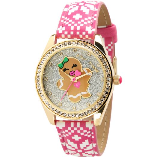 Betsey Johnson Women's Watch - Vegan Leather Strap Crystal Studded Wristwatch, Quartz Movement: BJW050, Size One Size, Yellow/Pink