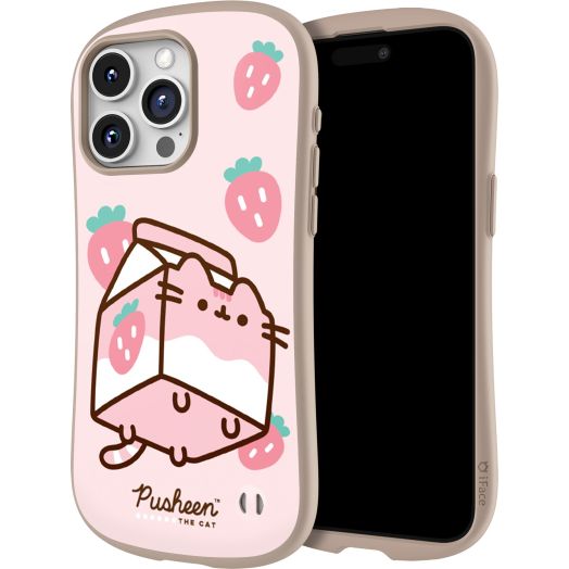 iFace Case for iPhone 15 Pro Max (6.7”) Pusheen First Class Case - Cute Shockproof Dual Layer [Hard Shell + Bumper] Protective Phone Case - Strawberry Milk