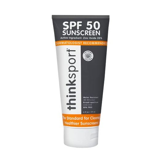 Thinksport SPF 50+ Mineral Sunscreen – Safe, Natural Sunblock for Sports & Active Use - Water Resistant Sun Cream –UVA/UVB Sun Protection – Vegan, Reef Friendly Sun Lotion, 6oz
