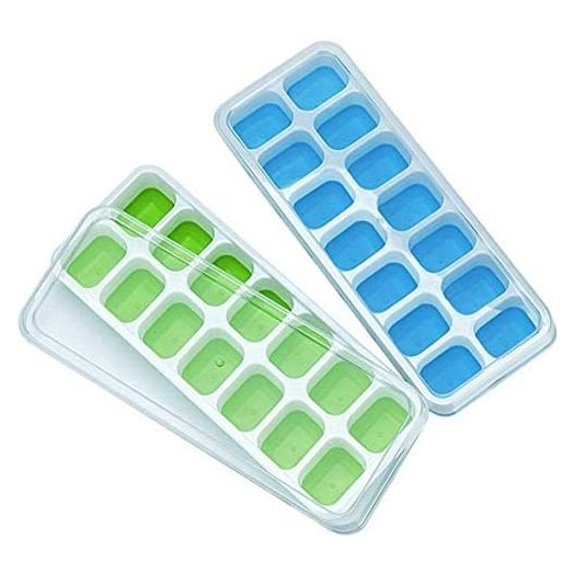 Ice Cube Trays, Silicone Easy-Release and Flexible 14-Ice Trays with Spill-Resistant Removable Lid, BPA Free, Durable and Dishwasher Safe, 2 Pack